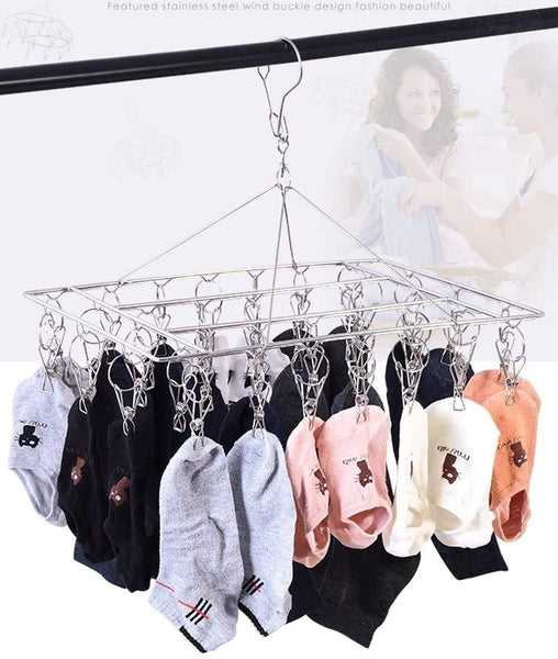 316 Stainless Steel Sock Hanger With 34 X Pegs in Silver Colour - Clothes Pegsale Australia